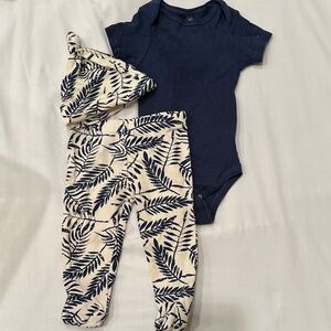 Chick Pea Navy and Cream Leaf Print Kids Matching Set